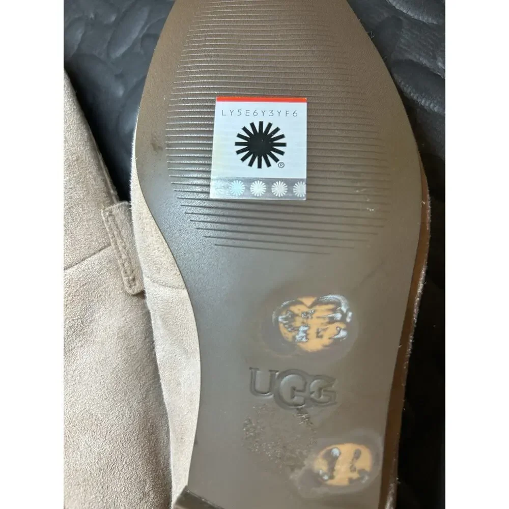 New UGG Janaya Suede Leather Loafers Flats Shoes Women’s Size 5 Tan Beige Cream